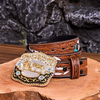 DIY World Champion Cowboy Praying Cross Large Buckle Leather Belt