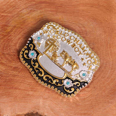 DIY World Champion Cowboy Praying Cross Large Buckle Leather Belt - image 2
