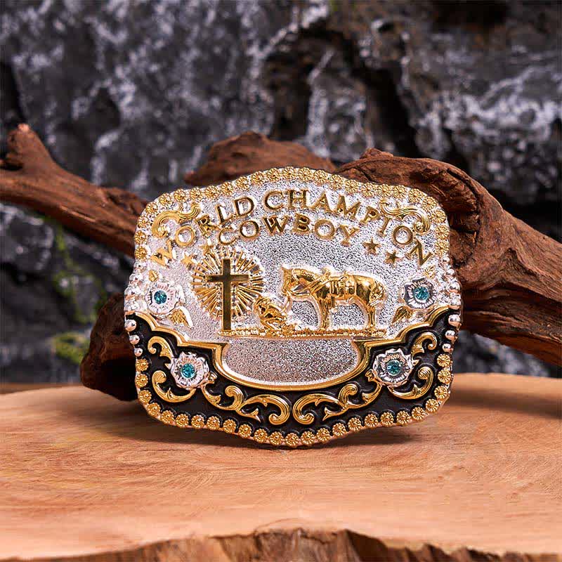 DIY World Champion Cowboy Praying Cross Large Buckle Leather Belt