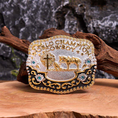 DIY World Champion Cowboy Praying Cross Large Buckle Leather Belt - Prayer - Without Belt - Not Included Belt - image 1