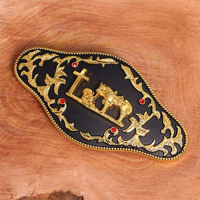 Black & Gold DIY Praying Cross Large Buckle Leather Belt