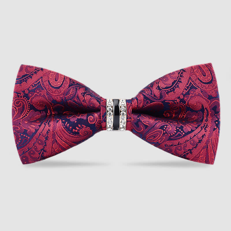 Men's Floral Paisley Striped Rhinestone Bow Tie