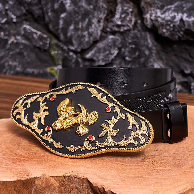 Black And Gold Eagles DIY Buckle Leather Belt