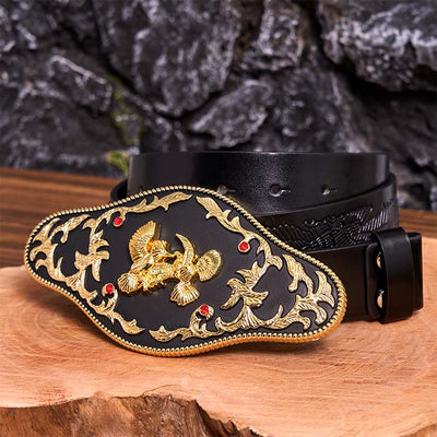 Black And Gold Eagles DIY Buckle Leather Belt