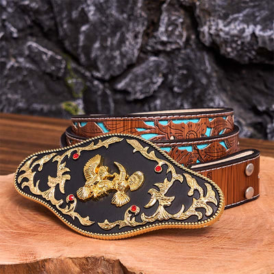 Black And Gold Eagles DIY Buckle Leather Belt