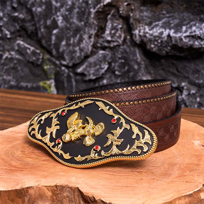 Black And Gold Eagles DIY Buckle Leather Belt