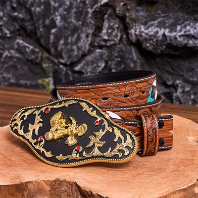 Black And Gold Eagles DIY Buckle Leather Belt