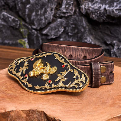 Black And Gold Eagles DIY Buckle Leather Belt