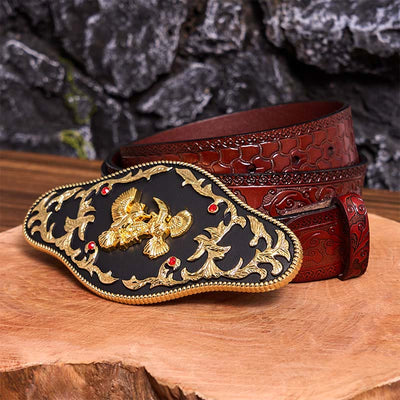 Black And Gold Eagles DIY Buckle Leather Belt