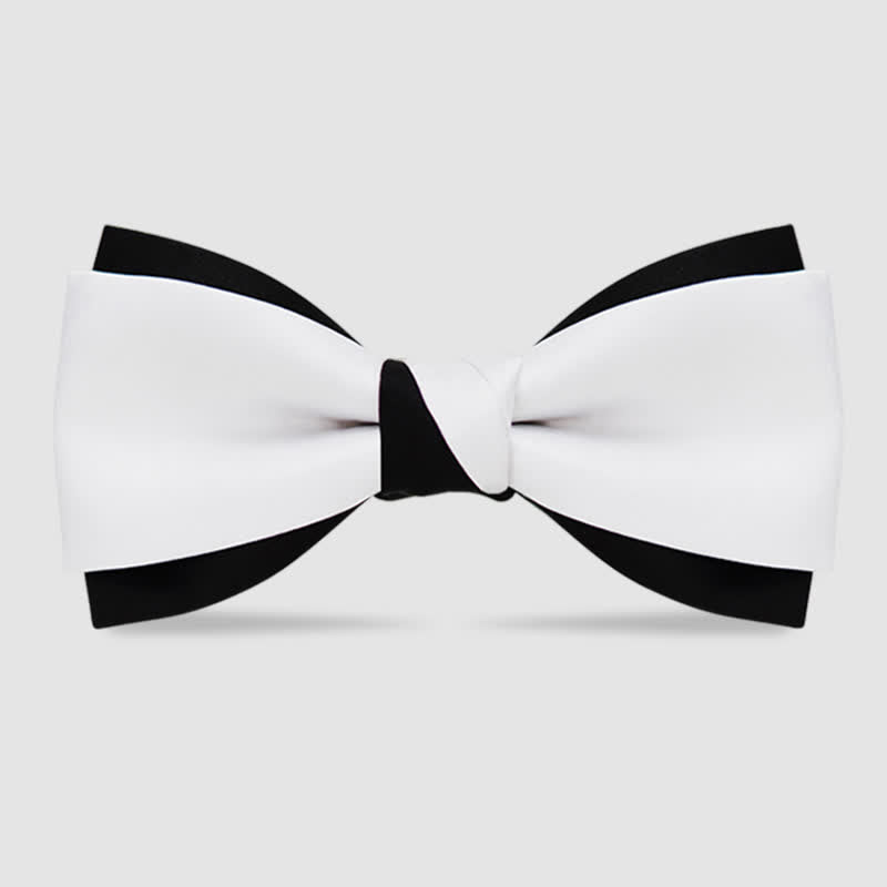 Men's Black White Two Tone Double Layered Bow Tie