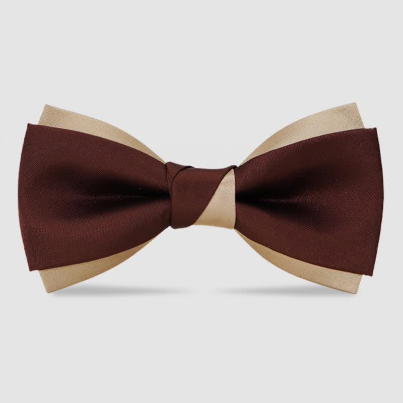 Men's Luxury Brown & Champagne Double Layered Bow Tie