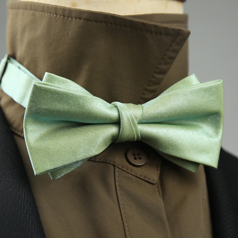 Men's Gloss Double Layer Solid Color Bow Tie