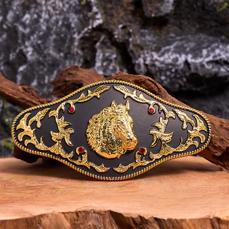 Black And Gold Horse Head DIY Buckle Leather Belt