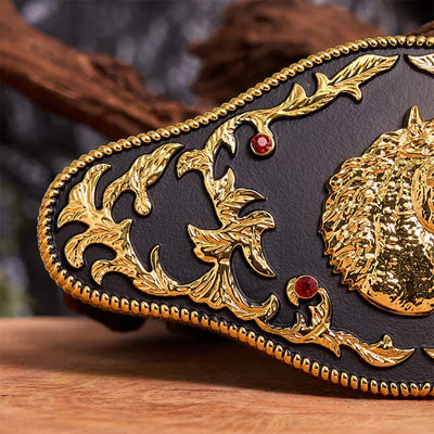 Black And Gold Horse Head DIY Buckle Leather Belt