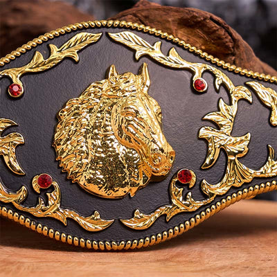 Black And Gold Horse Head DIY Buckle Leather Belt
