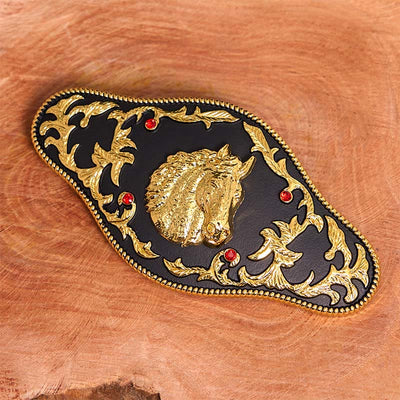 Black And Gold Horse Head DIY Buckle Leather Belt