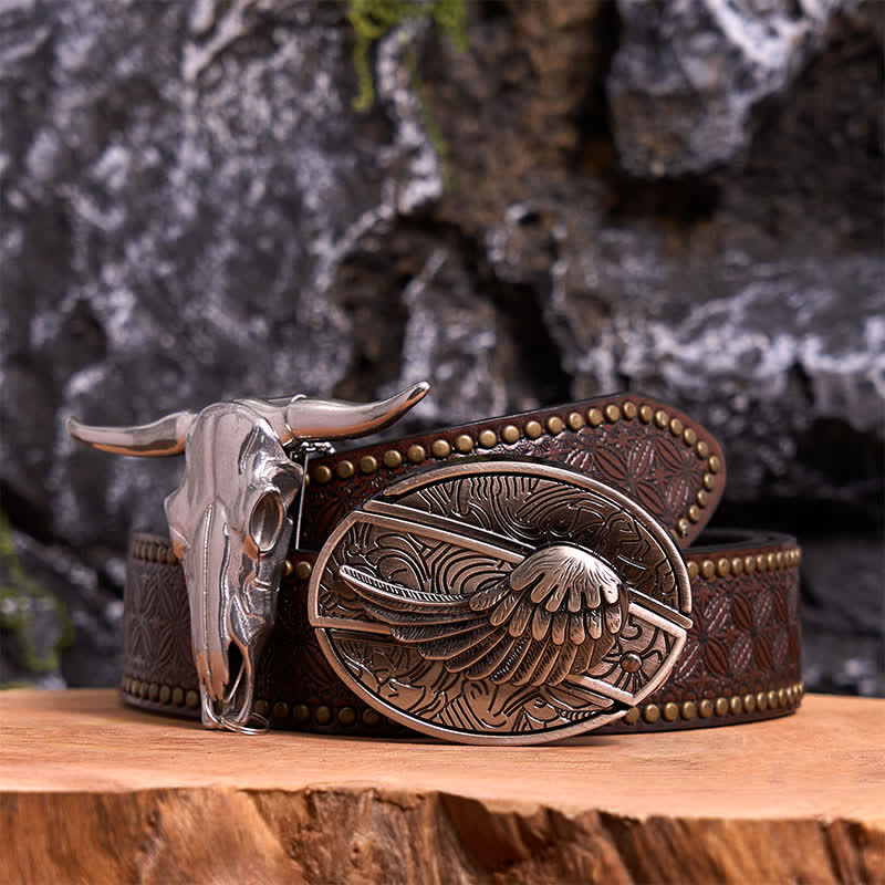 Angel Wing DIY Hidden Knife Belt Buckle Longhorn Bull Pendant Bundle Set