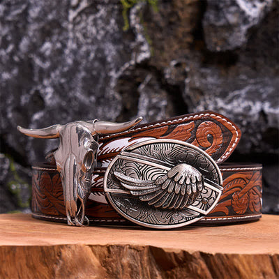 Angel Wing DIY Hidden Knife Belt Buckle Longhorn Bull Pendant Bundle Set