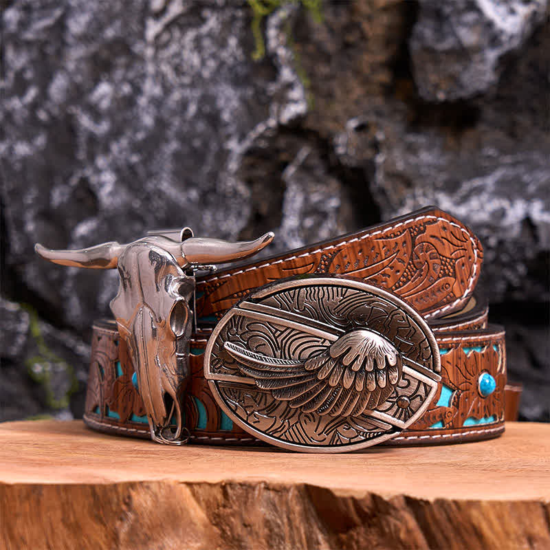 Angel Wing DIY Hidden Knife Belt Buckle Longhorn Bull Pendant Bundle Set