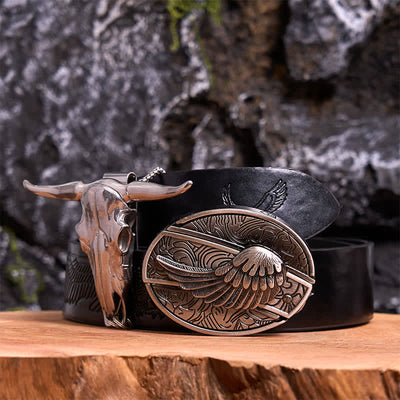 Angel Wing DIY Hidden Knife Belt Buckle Longhorn Bull Pendant Bundle Set