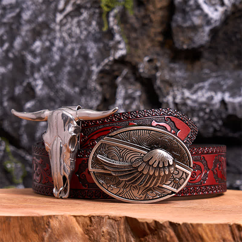 Angel Wing DIY Hidden Knife Belt Buckle Longhorn Bull Pendant Bundle Set