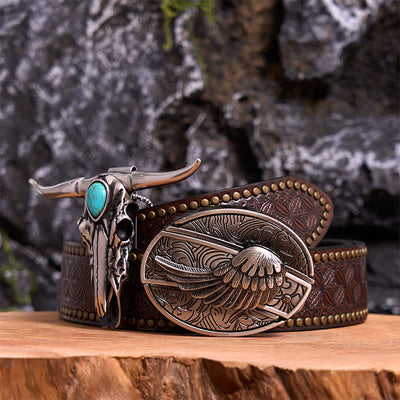 Angel Wing DIY Hidden Knife Belt Buckle Turquoise Longhorn Bull Pendant Bundle Set