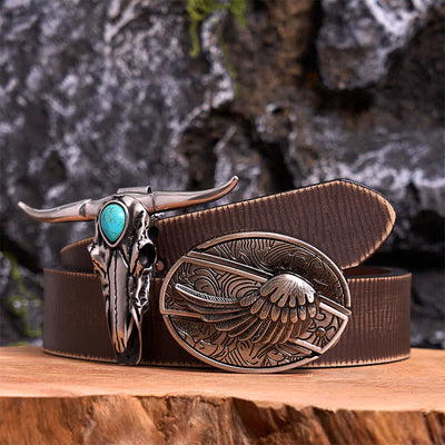 Angel Wing DIY Hidden Knife Belt Buckle Turquoise Longhorn Bull Pendant Bundle Set