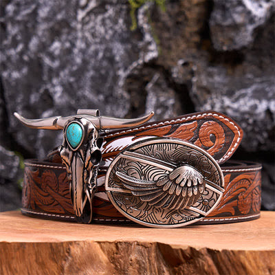 Angel Wing DIY Hidden Knife Belt Buckle Turquoise Longhorn Bull Pendant Bundle Set