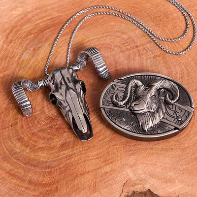 Goat DIY Hidden Knife Belt Buckle Skull Sheep Pendant Bundle Set