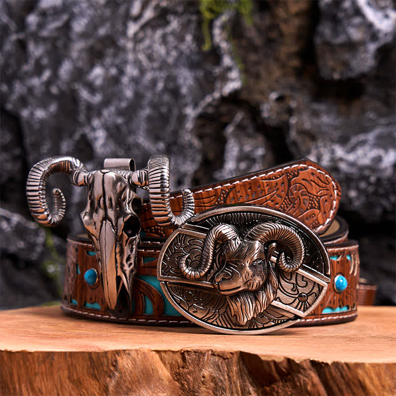 Goat DIY Hidden Knife Belt Buckle Skull Sheep Pendant Bundle Set