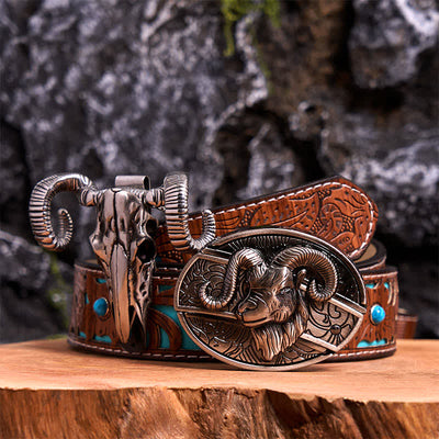 Goat DIY Hidden Knife Belt Buckle Skull Sheep Pendant Bundle Set