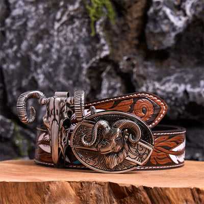 Goat DIY Hidden Knife Belt Buckle Skull Sheep Pendant Bundle Set