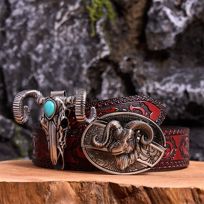 Goat DIY Hidden Knife Belt Buckle Turquoise Skull Sheep Pendant Bundle Set