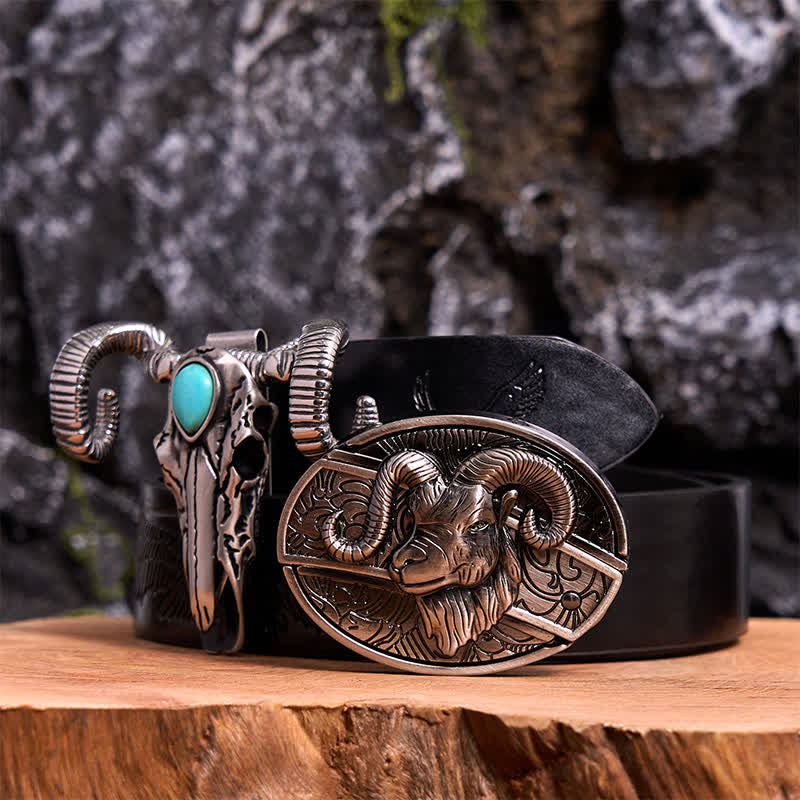 Goat DIY Hidden Knife Belt Buckle Turquoise Skull Sheep Pendant Bundle Set