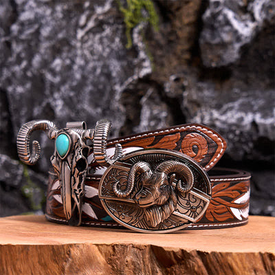 Goat DIY Hidden Knife Belt Buckle Turquoise Skull Sheep Pendant Bundle Set