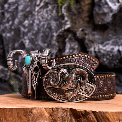 Goat DIY Hidden Knife Belt Buckle Turquoise Skull Sheep Pendant Bundle Set