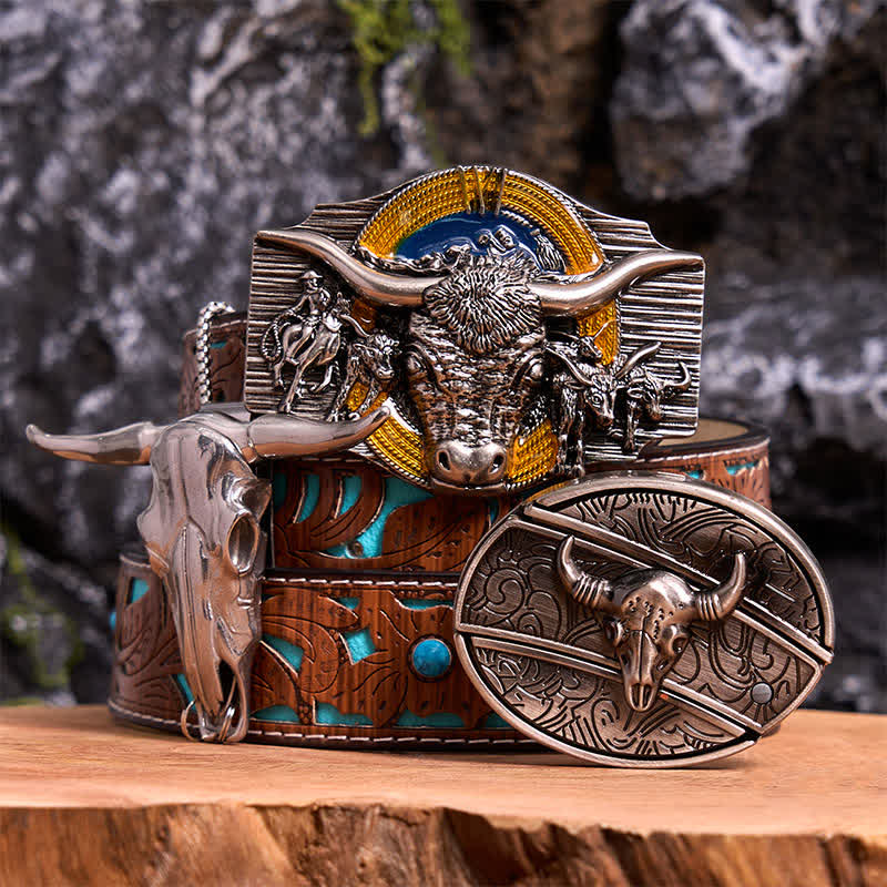 Longhorn Bull Theme DIY Hidden Knife Belt Buckle Pendant Bundle Set