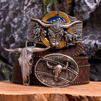 Longhorn Bull Theme DIY Hidden Knife Belt Buckle Pendant Bundle Set