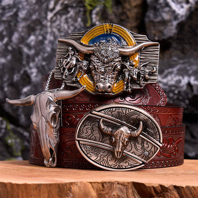 Longhorn Bull Theme DIY Hidden Knife Belt Buckle Pendant Bundle Set