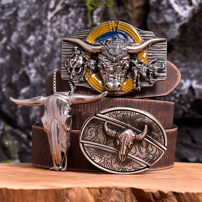 Longhorn Bull Theme DIY Hidden Knife Belt Buckle Pendant Bundle Set
