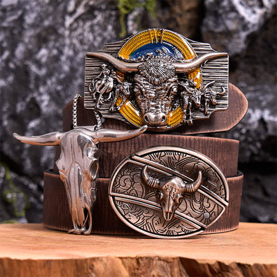 Longhorn Bull Theme DIY Hidden Knife Belt Buckle Pendant Bundle Set