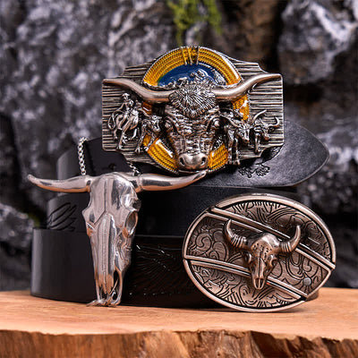 Longhorn Bull Theme DIY Hidden Knife Belt Buckle Pendant Bundle Set