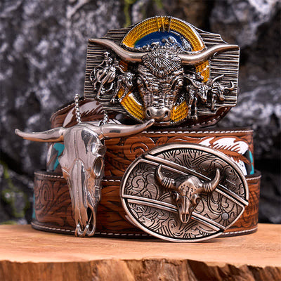 Longhorn Bull Theme DIY Hidden Knife Belt Buckle Pendant Bundle Set