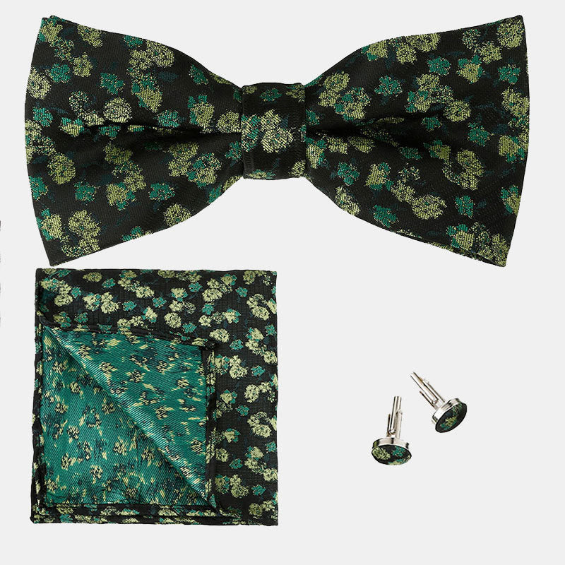 3Pcs Men's Gentleman Rose Floral Pocket Square Bow Tie Set