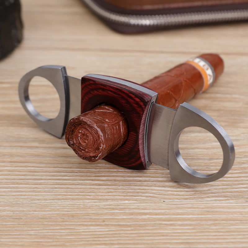 Red Wooden Double Guillotine Cigar Cutter