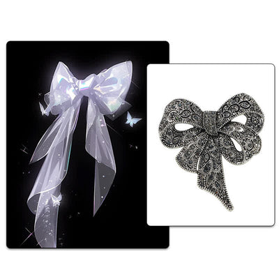 Women's Antique Silver Bow Knot Shape Rhinestones Brooch