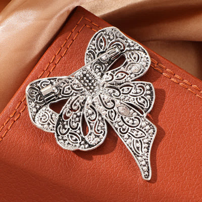 Women's Antique Silver Bow Knot Shape Rhinestones Brooch