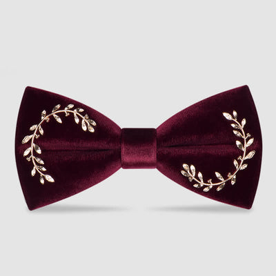 Men's Vine Leaves Velvet Bow Tie - Burgundy - image 2