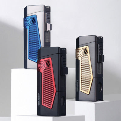 Portable Quadruple Flame Lighter Refillable Butane Four Burner Lighter