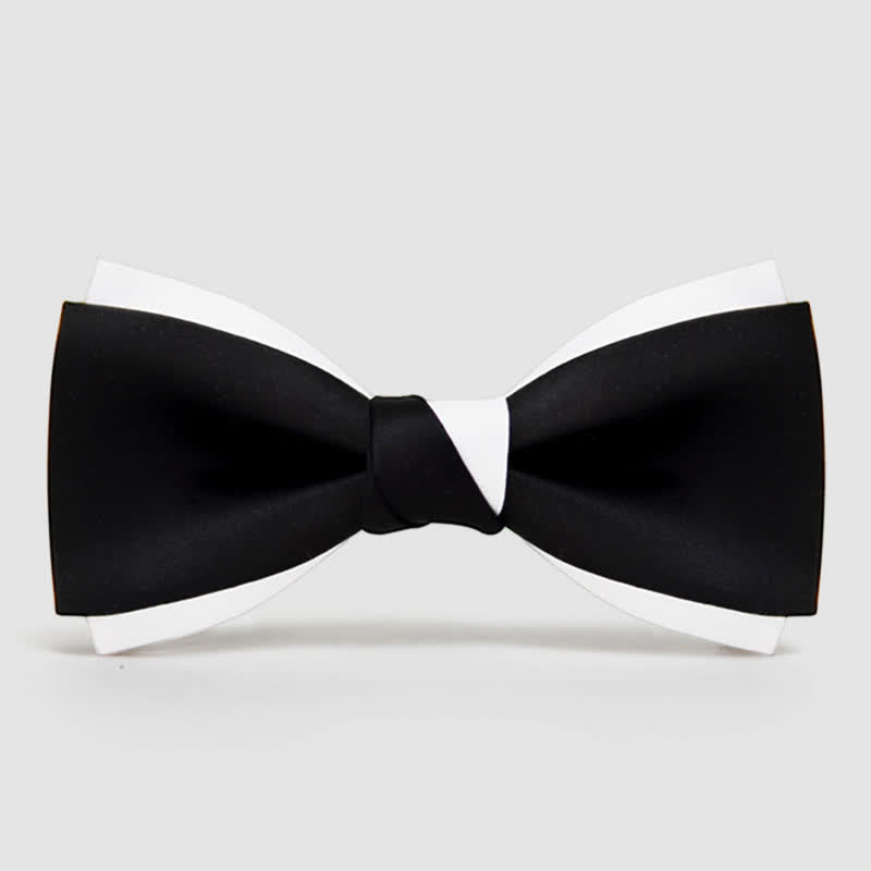 Men's Black White Two Tone Double Layered Bow Tie